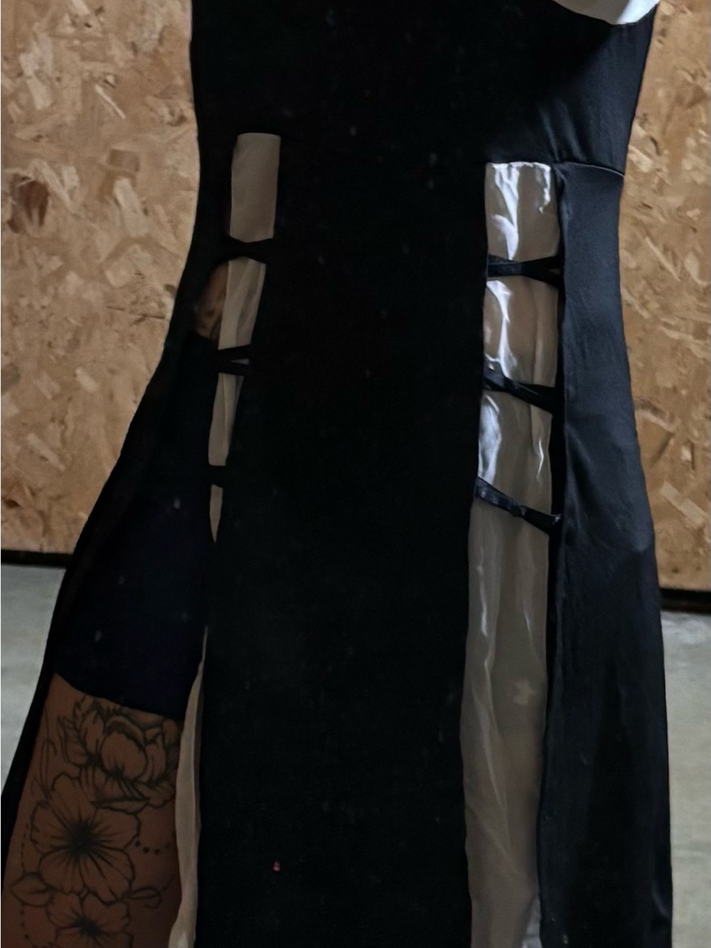 Black Cutout Column Dress with Contrast Panels